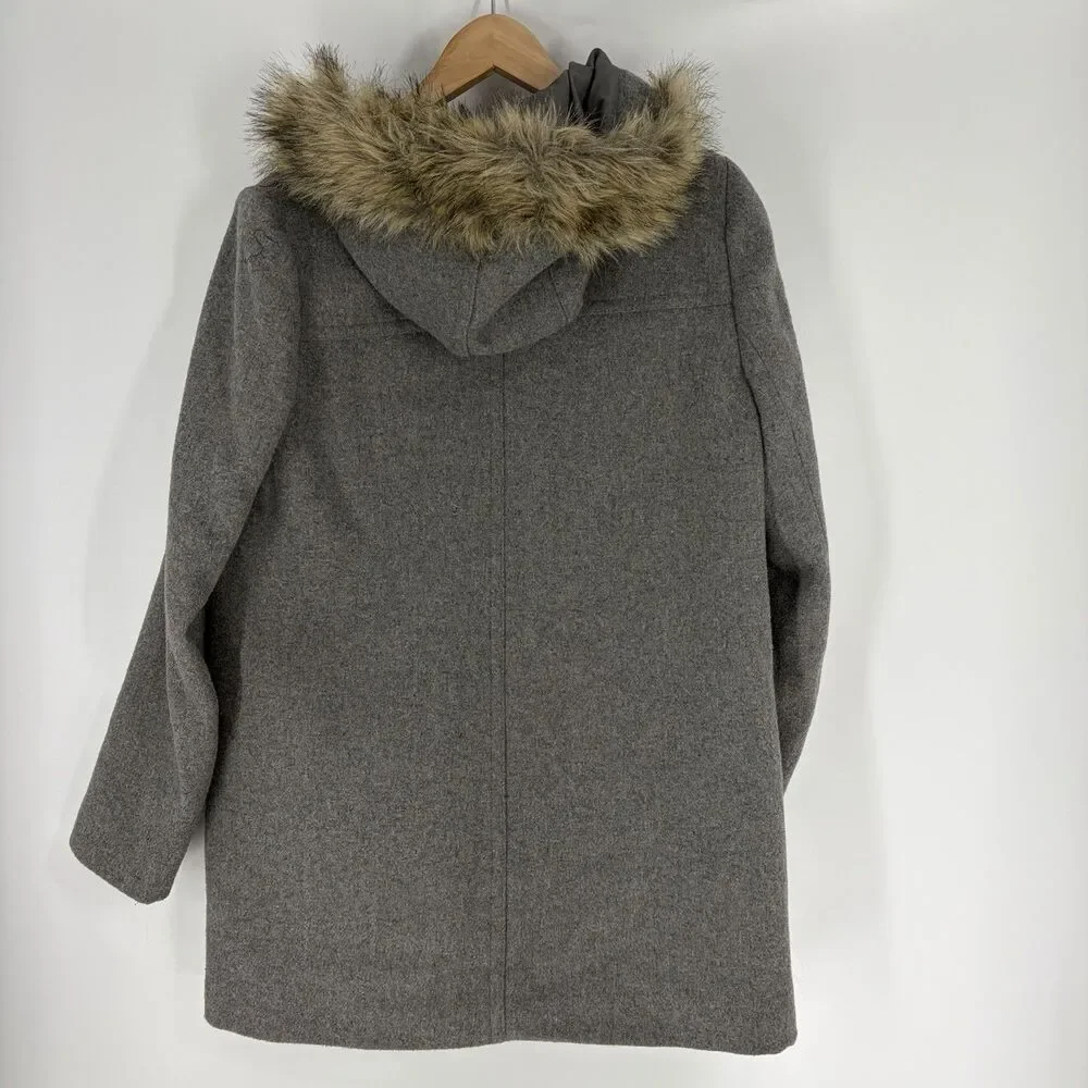 J Crew Vail Parka Coat Size 8 Heather Gray Faux Fur Hood Wool Jacket Lined Warm - Picture 4 of 9